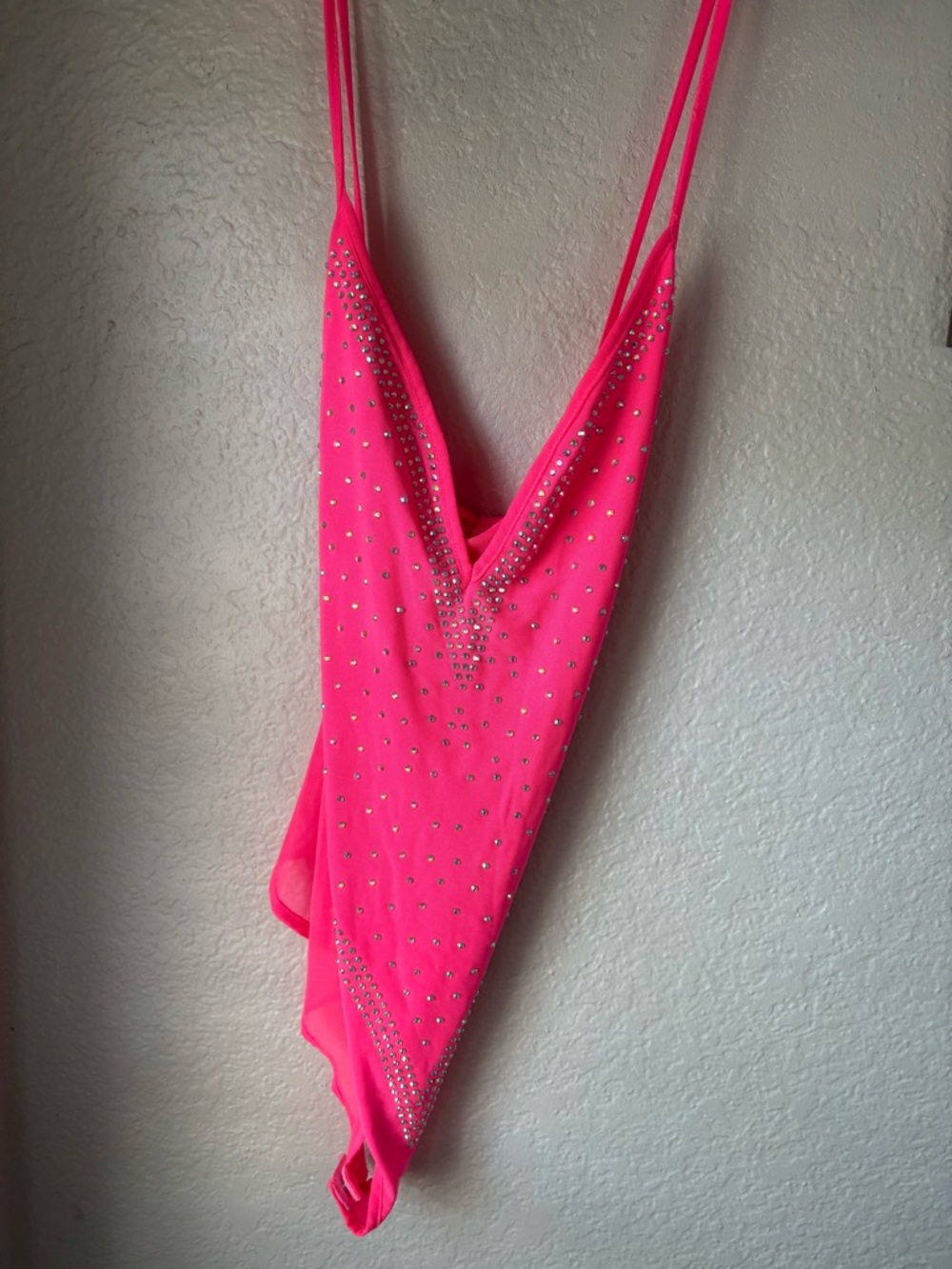 Neon Pink Embellished V-Neck Bodysuit